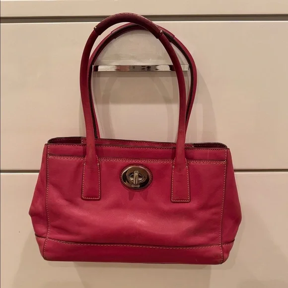 Vintage Coach  Pink Leather Tote Purse
Turnlock Satchel Shoulder Bag - Picture 2 of 16